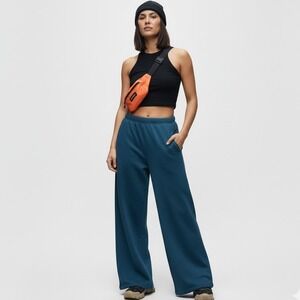 SUMWON Wide Leg Lounge Pants‎ M Blue Fleece Cozy High Waist Pull On Casual